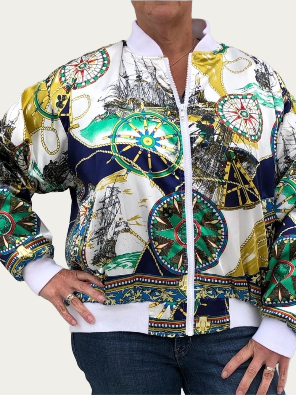 Casual Corner Nautical Lightweight VTG 80s Silky Bomber Jacket One Size